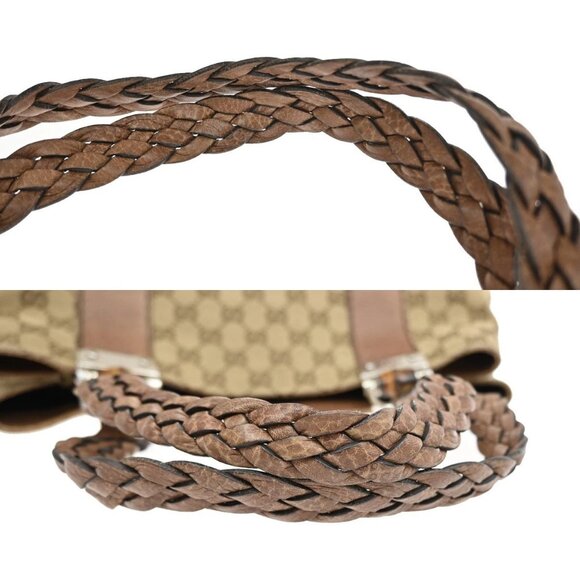 GUCCI Logo GG Pattern Shoulder Tote Bag Bamboo Canvas Leather Brown 36EF407 - Picture 8 of 16